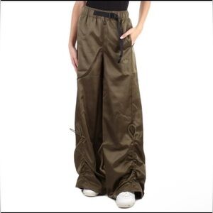 Adidas Green Satin High Rise Wide Leg Cargo Pants Sz M